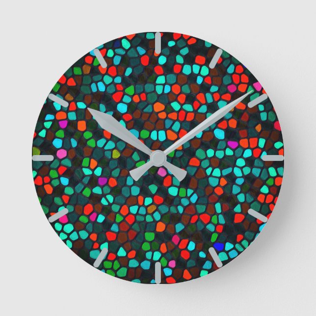 Colorful Multicolored Pattern Round Clock (Front)