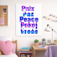 Colorful Multilingual Peace Word Art with Hearts