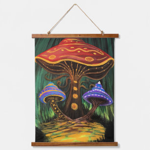 Colorful Mushroom Art Whimsical Cottagecore Forest Hanging Tapestry