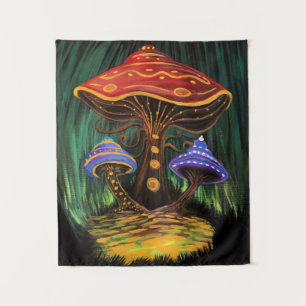 Colorful Mushroom Art Whimsical Cottagecore Forest Tapestry