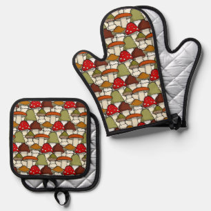 Colorful Mushrooms Design Oven Mitt & Pot Holder Set