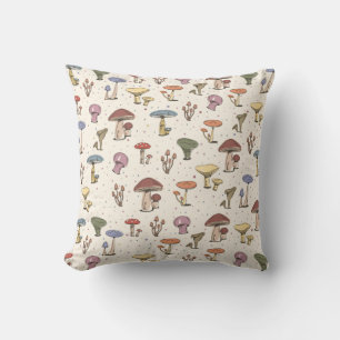 Colorful Mushrooms Doodle Pattern Cushion