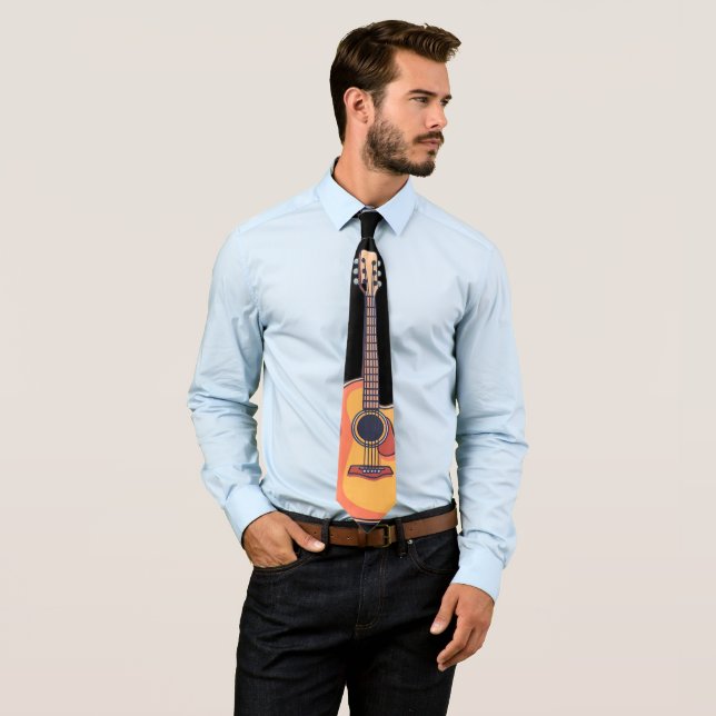 Colorful Music Lover Guitar Lover Black Background Tie (In Situ)