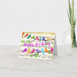Colorful Musical Birds Birthday Card Spring Song