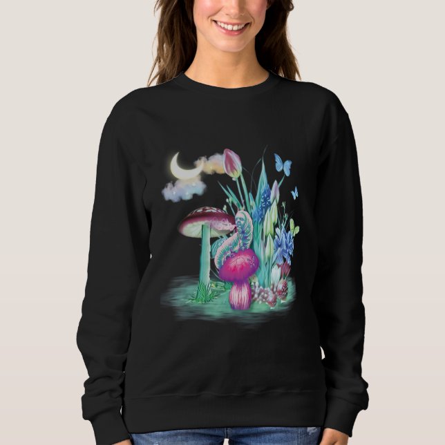 Colorful Mycology Mushrooms caterpillar Mushroom c Sweatshirt (Front)