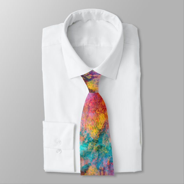Colorful Nature Textures Leaves and Watercolors Tie (Tied)