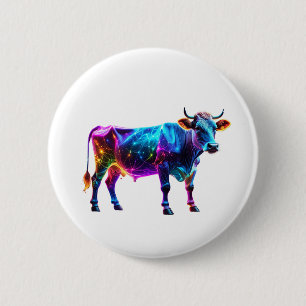 Colorful Neon Cow Art – Vibrant Glowing Cow 6 Cm Round Badge