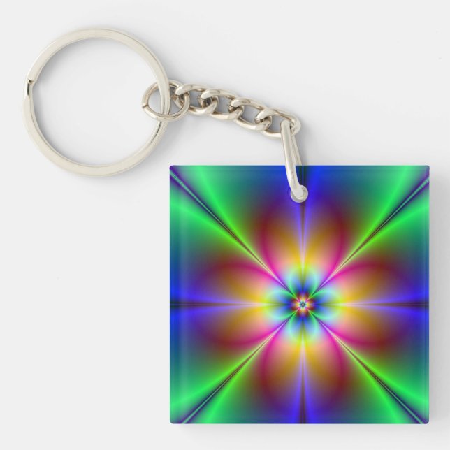 Colorful Neon Daisy Key Ring (Front)