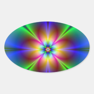 Colorful Neon Daisy Oval Sticker