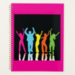 Colorful Neon Dancing Silhouettes Retro Party Planner<br><div class="desc">Organize your schedule with a dash of disco flair in this neon dancing silhouettes spiral planner. The cover showcases five energetic dancers in glowing pink, blue, yellow, orange, and green against a black background, evoking a fun 90s club atmosphere. Perfect for tracking dance rehearsals, school assignments, or daily goals, this...</div>