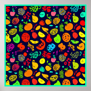 Colorful Neon Fruit Pattern Art Poster
