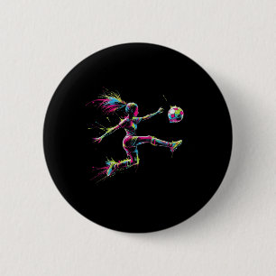 Colorful Neon Girl Soccer Art Splash Sport Design 6 Cm Round Badge