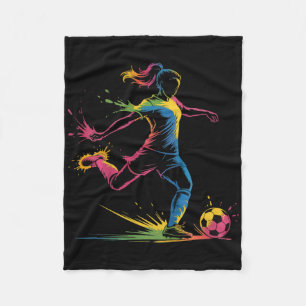 Colorful Neon Girl Soccer Art Splash Sport Design Fleece Blanket