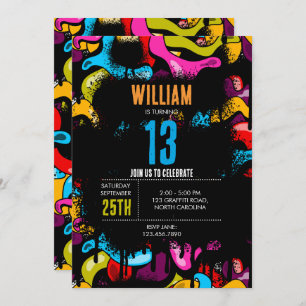 Colorful Neon Graffiti Hip Hop Street Art Birthday Invitation