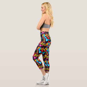 Colorful Neon Graffiti Hip Hop Street Art Capri Leggings