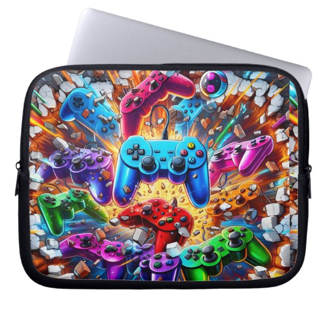 Colorful Neon Joysticks Pattern Laptop Sleeve (Front)