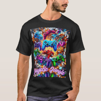 Colorful Neon Joysticks Pattern T-Shirt
