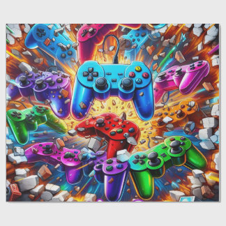 Colorful Neon Joysticks Pattern Wrapping Paper