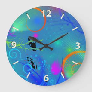 Colorful Neon Paint Swirls Abstract Large Clock