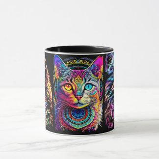 Colorful Neon Psychedelic Cat Art Coffee Mug