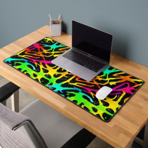 Colorful neon splatter paint design desk mat