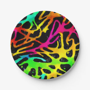 Colorful neon splatter paint design paper plate