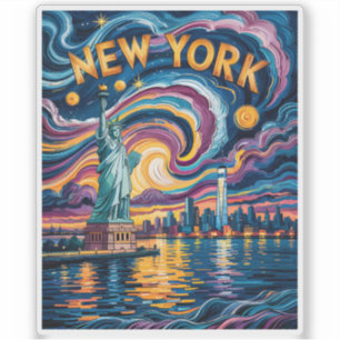 Colorful New York Skyline Retro Liberty Cityscape