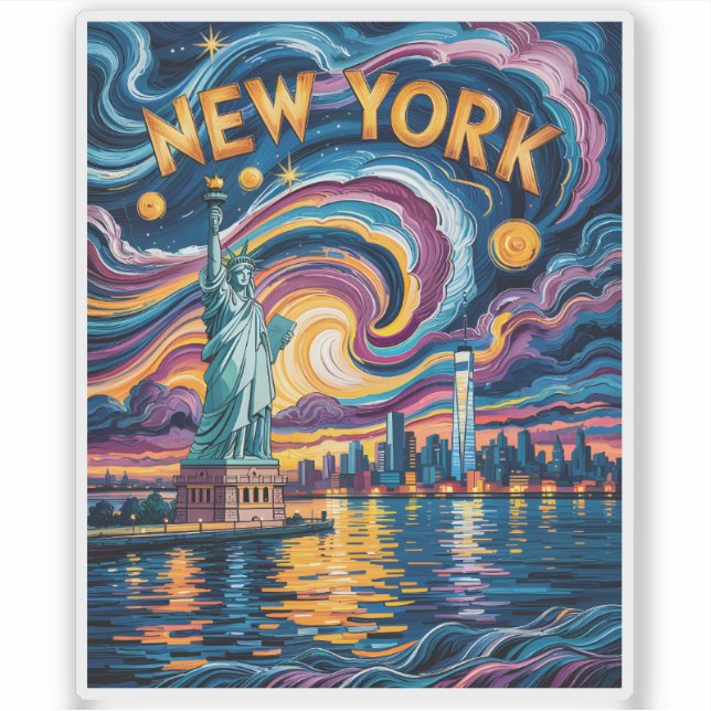 Colorful New York Skyline Retro Liberty Cityscape (Front)
