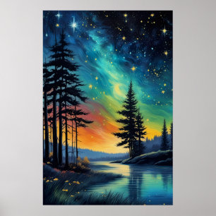 Colorful Night Over Peaceful Wilderness Poster