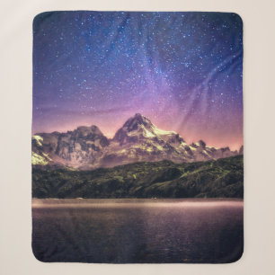 Colorful night sky landscape with starry starry sk sherpa blanket