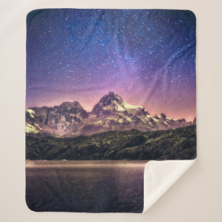 Colorful night sky landscape with starry starry sk sherpa blanket