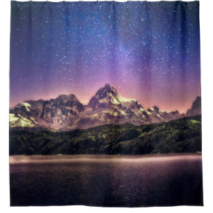 Colorful night sky landscape with starry starry sk shower curtain