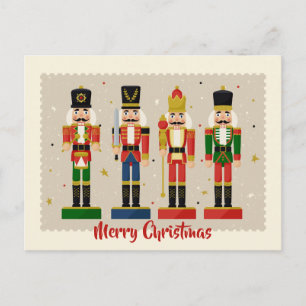 Colorful Nutcracker Soldiers Merry Christmas Holiday Postcard