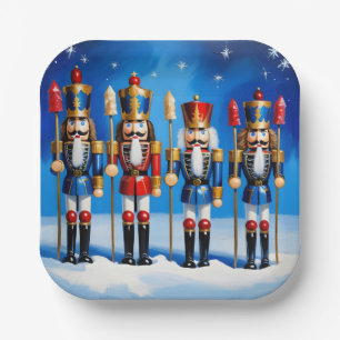 Colorful nutcrackers scene paper plate