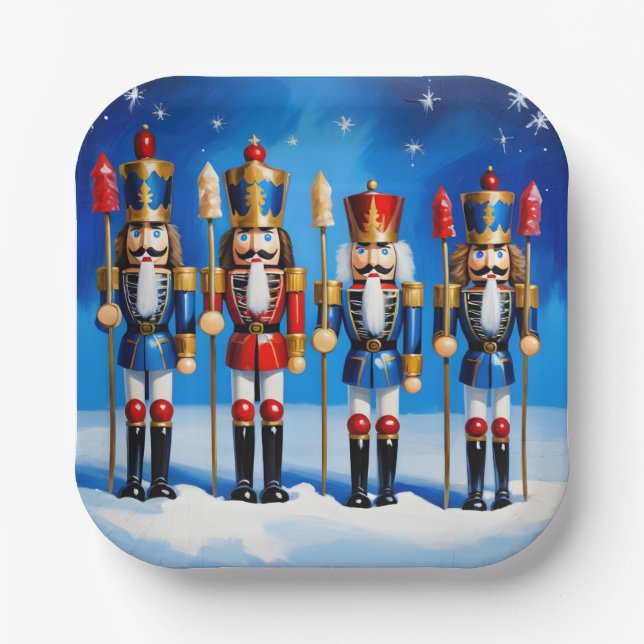 Colorful nutcrackers scene paper plate (Front)