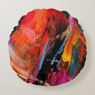 Colorful oil paint brush stroke abstract backgroun round cushion
