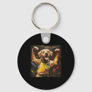 Colorful Oil Painting Of A Kickboxing Labrador Dog Key Ring