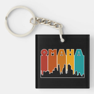Colorful Omaha Nebraska Retro Sunset Key Ring