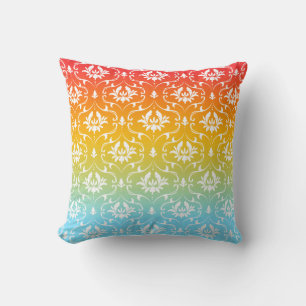 Colorful Ombre White Damask Cushion