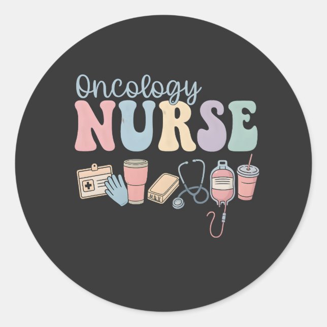Colorful Oncology Nurse Retro Aesthetic Classic Round Sticker (Front)