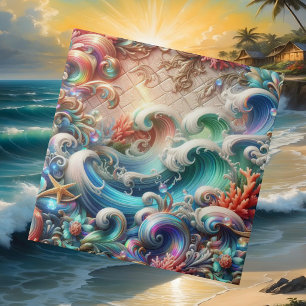 Colorful Opal Ocean Waves Coral Reef Ceramic Tile