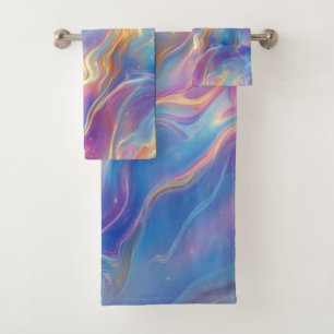 Colorful opal swirly flowing marble texture bath towel set