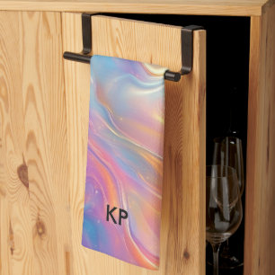 Colorful opal swirly flowing marble texture tea towel