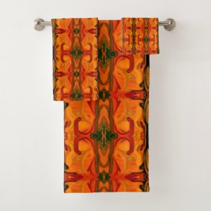 Colorful Orange Brown Brush Shapes Abstract      Bath Towel Set