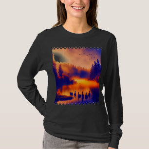 Colorful Orange Sunset With Ducks On A Pond T-Shirt