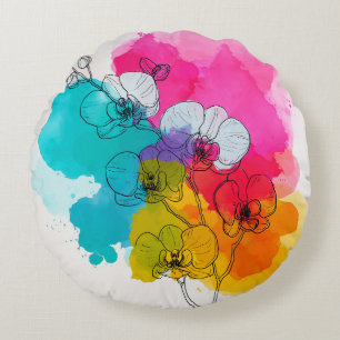 Colorful Orchid Floral Round Throw Pillow