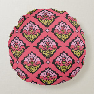 Colorful oriental damask ornament floral seamless round cushion