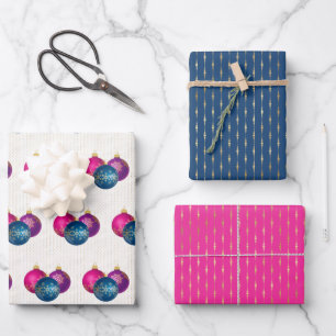 Colorful Ornaments Wrapping Paper Sheet Set of 3