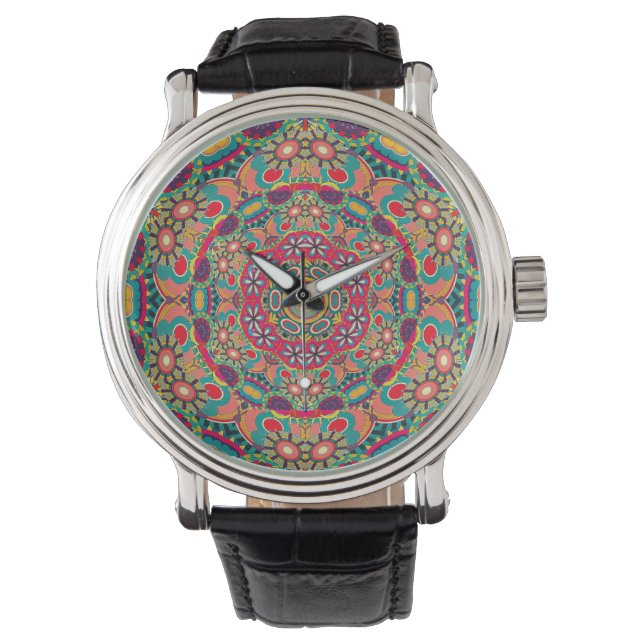 Colorful Ornate Kaleidoscope Mandala Pattern Watch (Front)