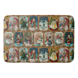 Colorful Ornate Victorian Christmas Card Collage Bath Mat
